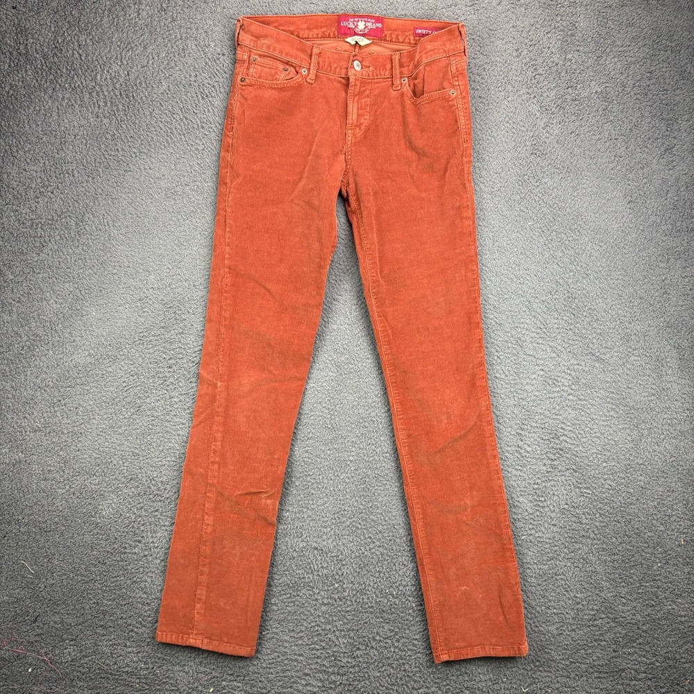 Lucky Brand Sweet N Straight Corduroy Pants Orange Burnt Rust Size 0 25 Regular